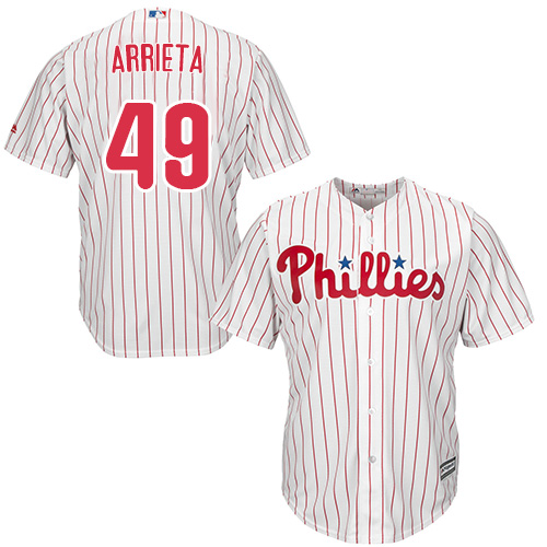 Phillies #49 Jake Arrieta White(Red Strip) New Cool Base Stitched MLB Jersey - Click Image to Close